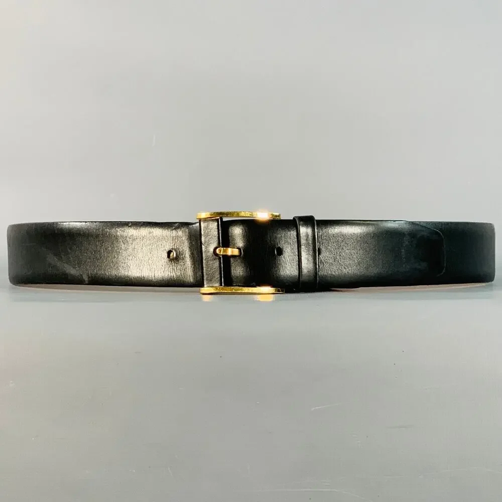 ZILLI Size 40 Black Gold Logo Leather Belt